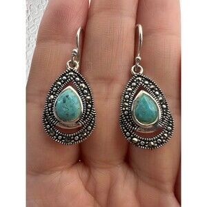 Silver plated marcasite blue stone Earrings